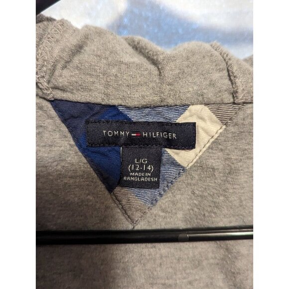 tommy hilfiger Boys Shacket Size Large (12-14) Blue Plaid Hooded Pearl Snaps - Picture 4 of 13